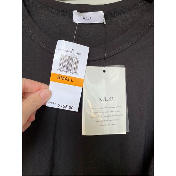 A.L.C. NWT Cassandra Taffeta Puff Sleeve T-Shirt Black, Size Small, MSRP $155 - Picture 3 of 7